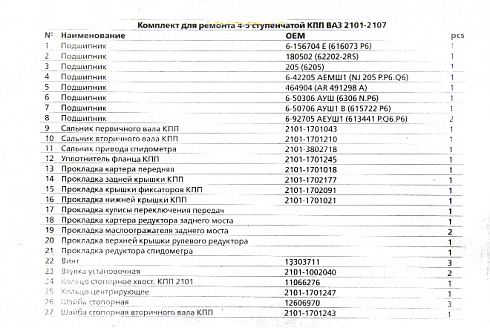 Рем-кт 2101 КПП TRIALLI полный