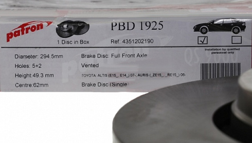 Диск тормозной PATRON PBD1925