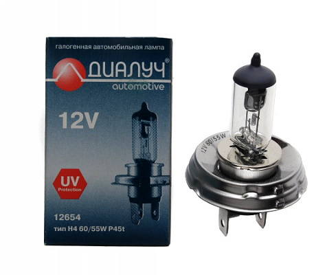 Лампа Н-4 12V  60/55W ДИАЛУЧ 12654 с круглым цок.
